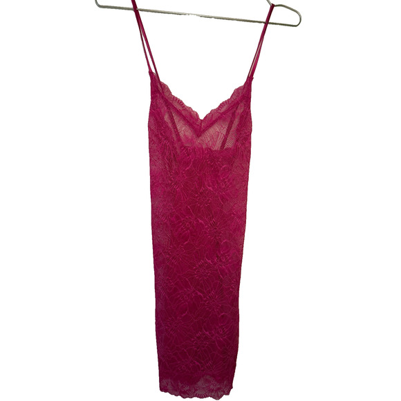 Victoria's Secret Hot Pink Lace Slip Medium Sheer Lingerie Y2K Valentine's - Picture 2 of 8